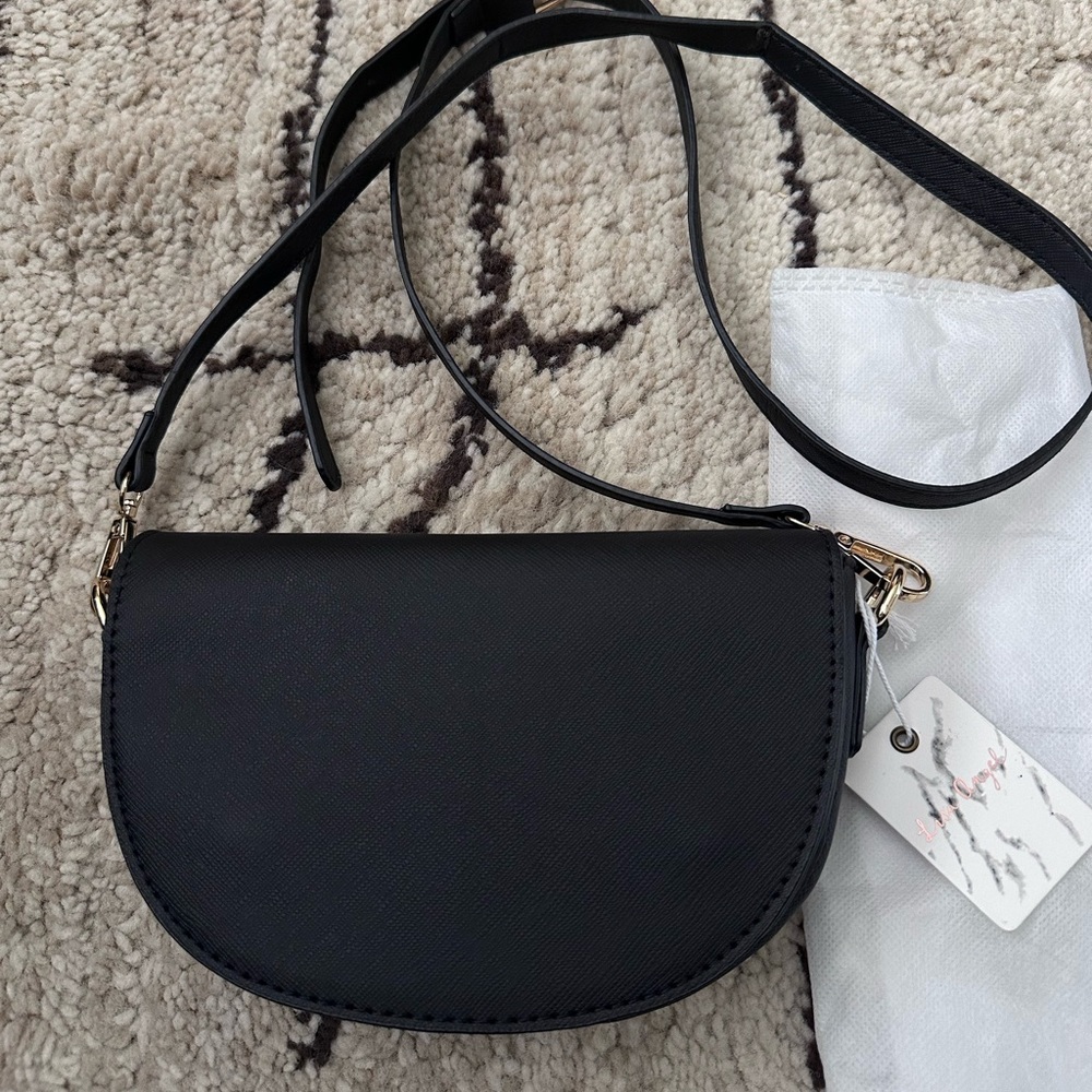 Lisa Angel Vegan Leather Half Moon Crossbody Bag, black, gold HW, NWT